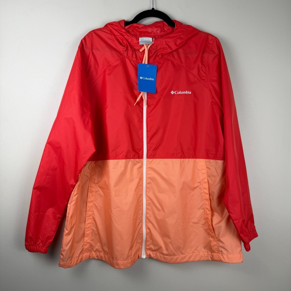 Columbia Center Ridge Windbreaker Jacket Women's 1X Red Orange Colorblock Zip Up